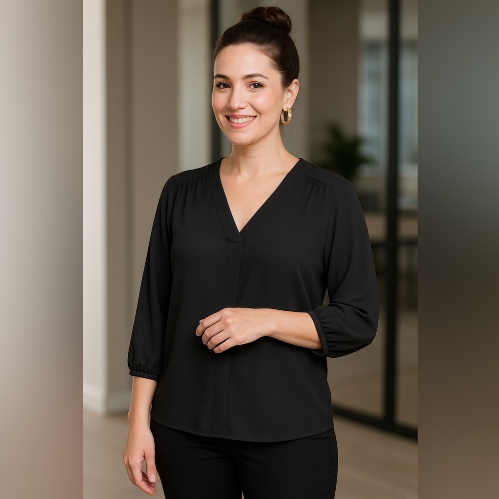 Jon & Anna Black V-Neck Blouse Size L - Picture 4 of 11
